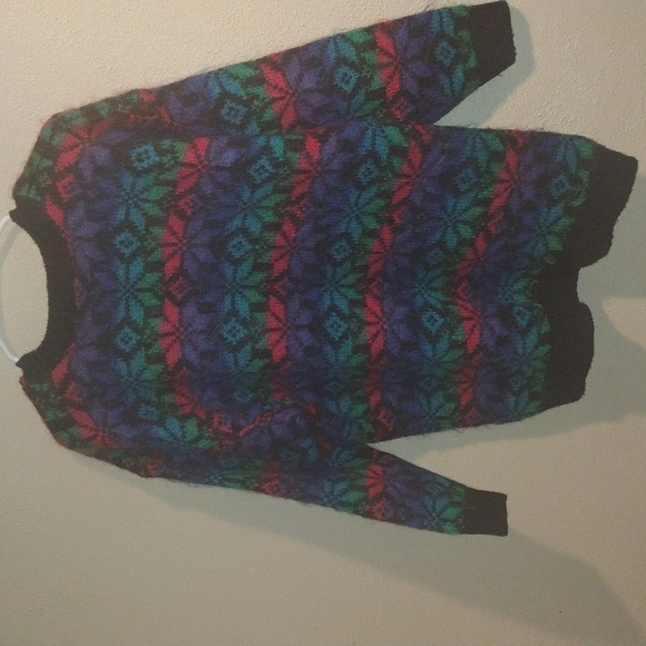 Vintage 90's Best American Wool Blend Snowflake Colorful Rainbow Sweater L - Picture 5 of 5